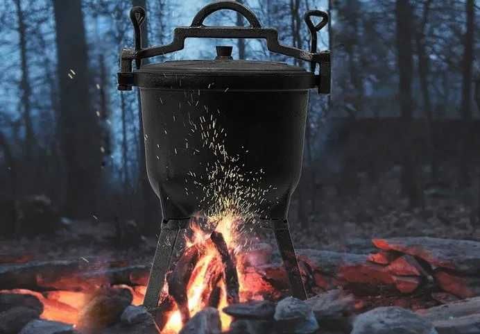 Kociołek żeliwny emaliowany 8L 2w1 PATELNA grillowa garczek myśliwski