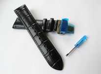 Pasek skórzany do zegarka z zapięciem motylkowym 20mm 22mm czarny