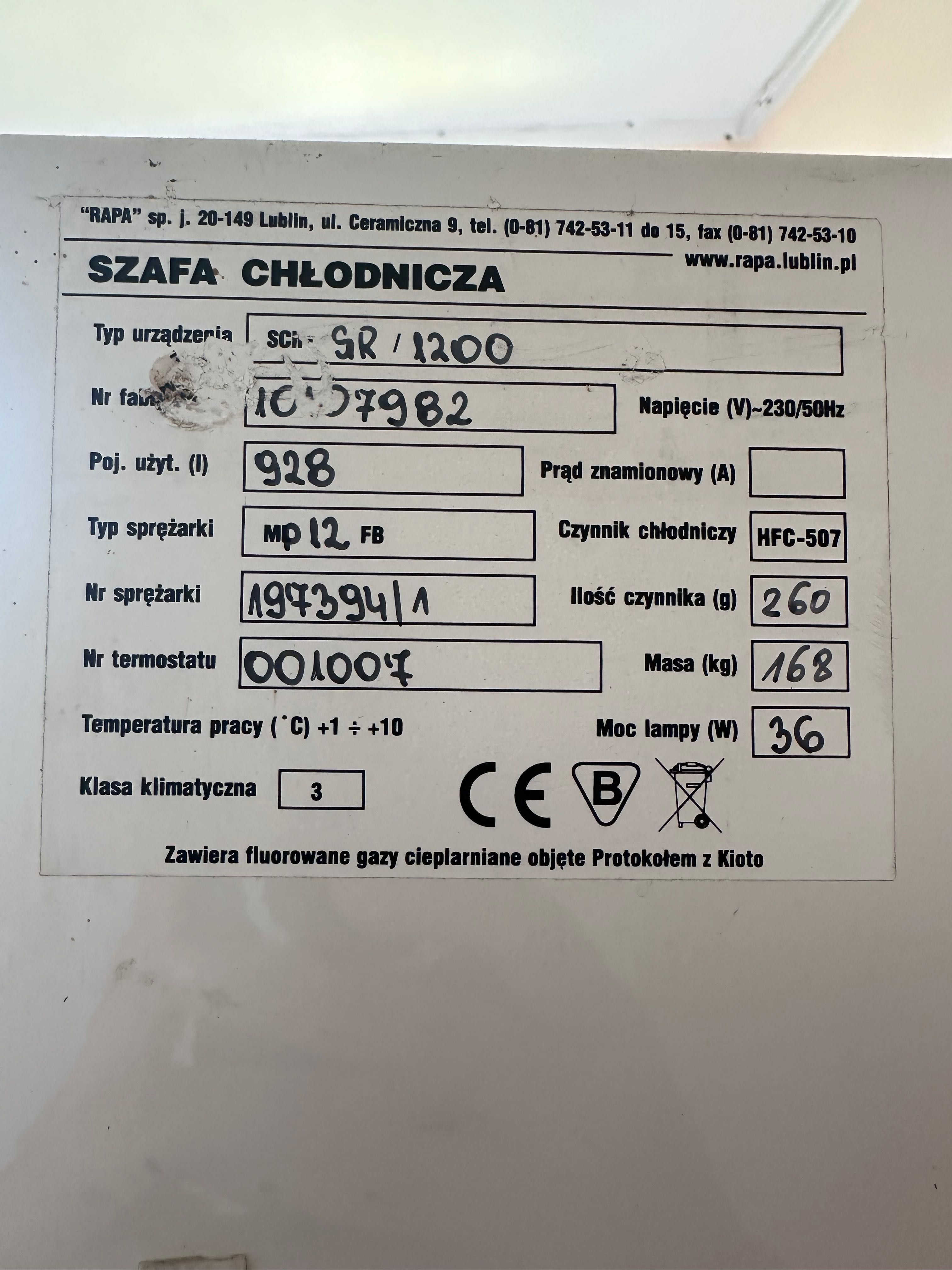 Szafa chłodnicza przeszklona, 928 l