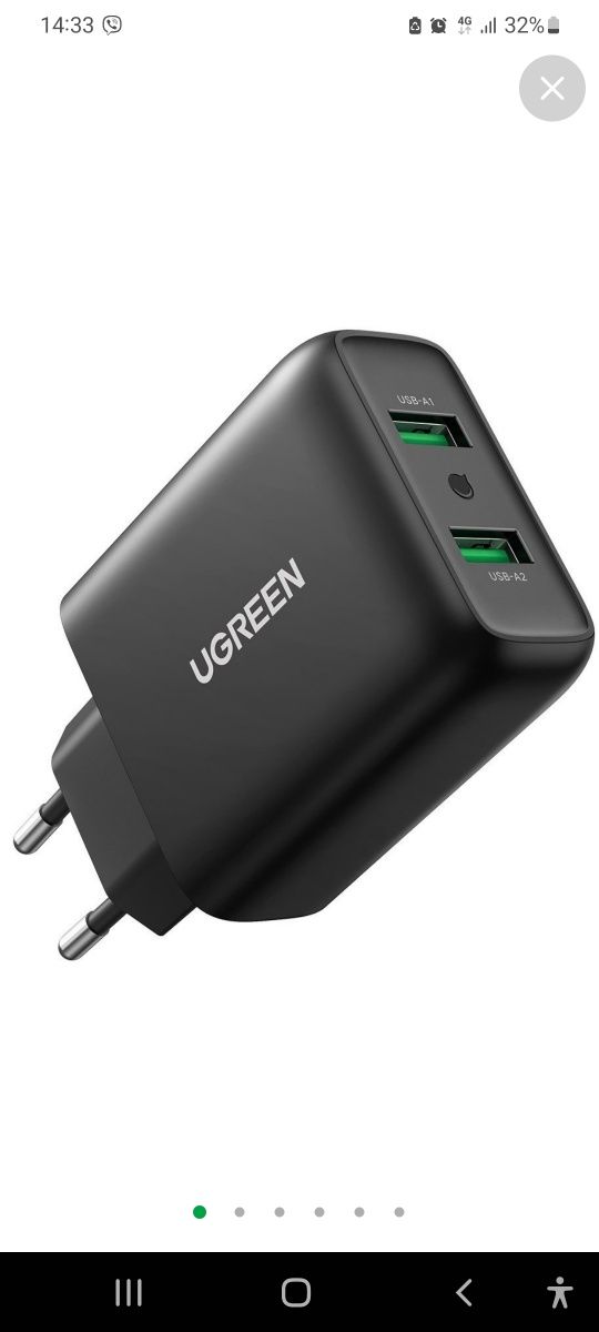 Зарядний пристрій Ugreen Fast Charger 36W 2*USB QC3.0 Black