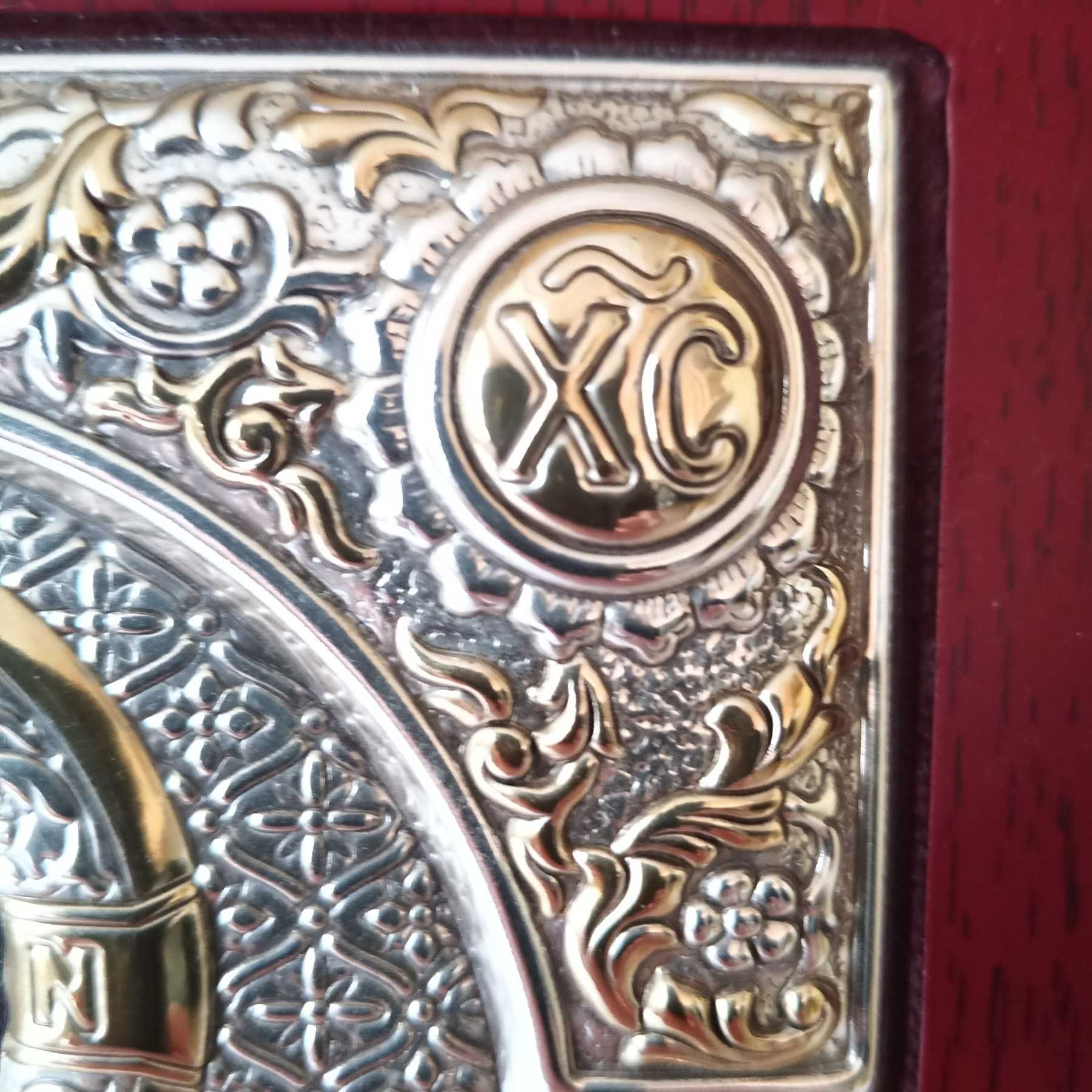 Икона Спас Вседержитель доска 18 х 22 см Греция Серебро 925 +позолота