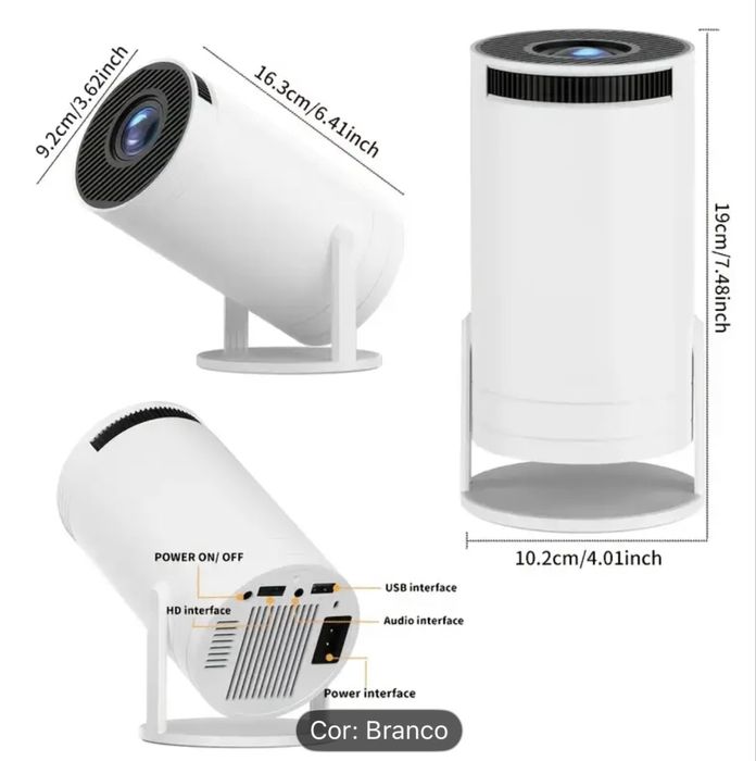 Progetor  mini full HD, sirporte nativoprojetor 4K com rotação de 270°