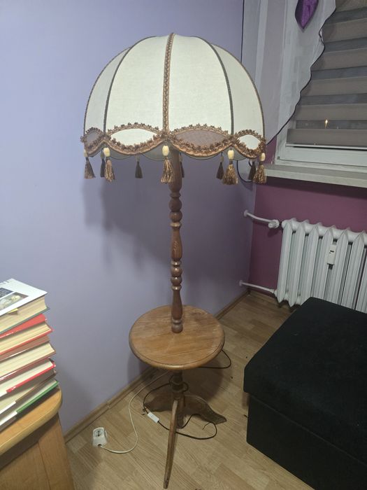 Lampa ze stolikiem abażur prl