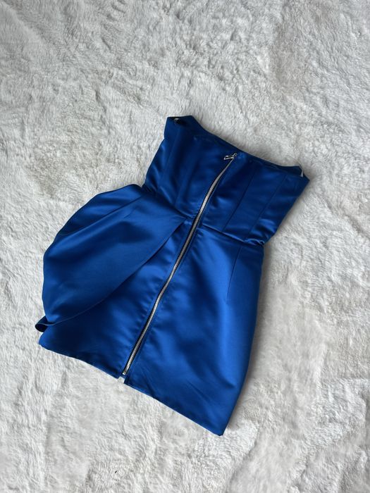 Сукня синя атласна з шлейфом Balykina XS оригінал