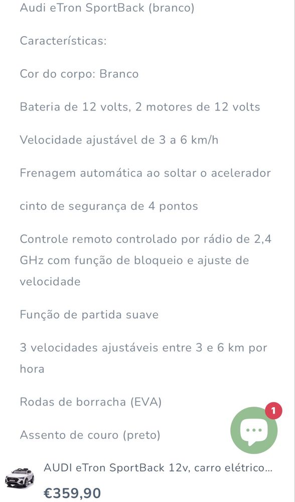 AUDI eTron SportBack 12v, carro elétrico para crianças