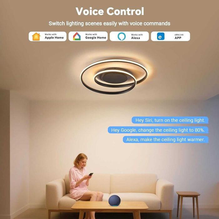BAYHT Lampa sufitowa ze zdalnym sterowaniem, lampa sufitowa Czarna