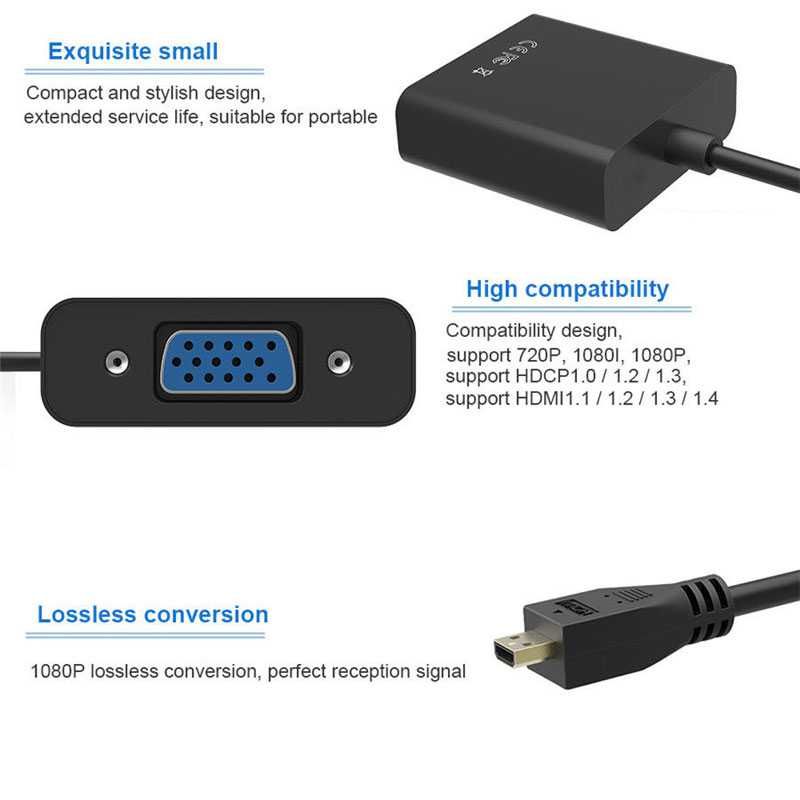 Cabo Adaptador Conversor Micro HDMI para VGA s/c/ Áudio ou Alimentação