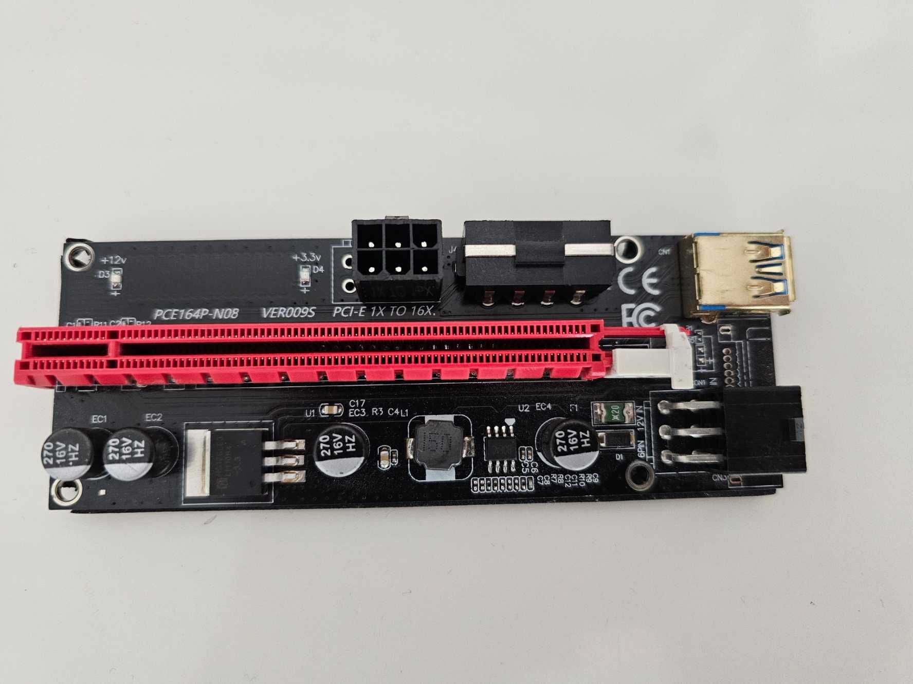 Riser 009S PCI-E 1x-16x USB3 6szt + Rozdzielacz zasilania 8 do 6+2