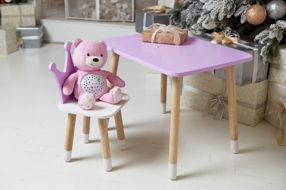 Дитячий прямокутний столик і стільчик фіолетовий корона стілець