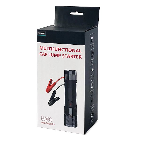 Choetech jump starter z powerbankiem 8000mAh - latarka LED czarny (TC0