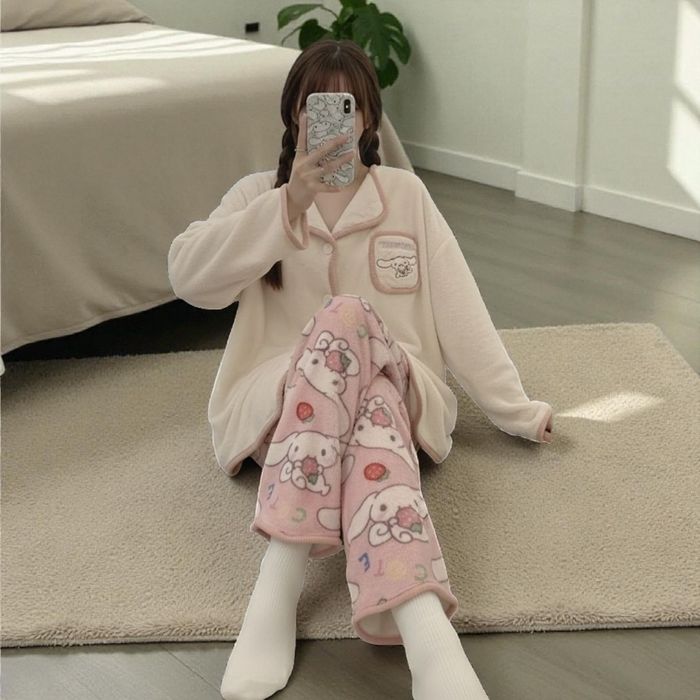 Nowy przytulny pluszowy zestaw uroczych piżam damskich dwuczęściowy