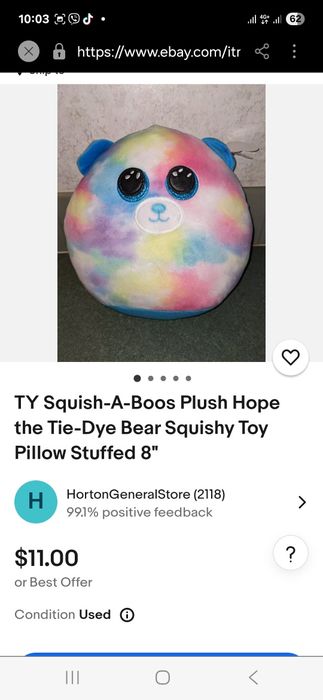 М'яка іграшка-подушка Ty Sguish-a-boo ведмідь Hope 40см.