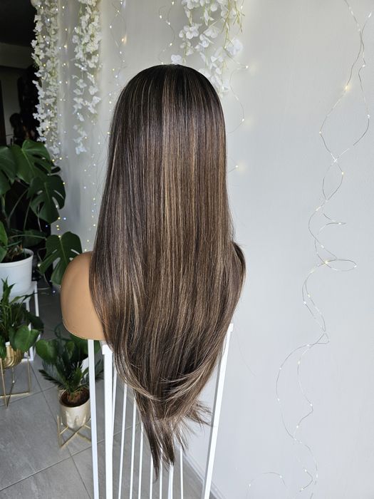 Długa peruka Premium hair Miranda brąz blond refleksy naturalny efekt