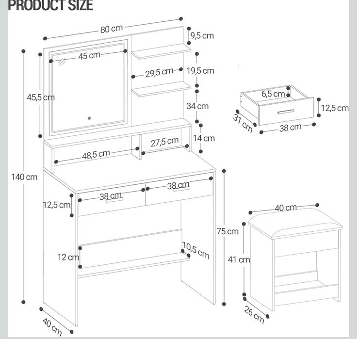 Toaletka z lustrem LED biała