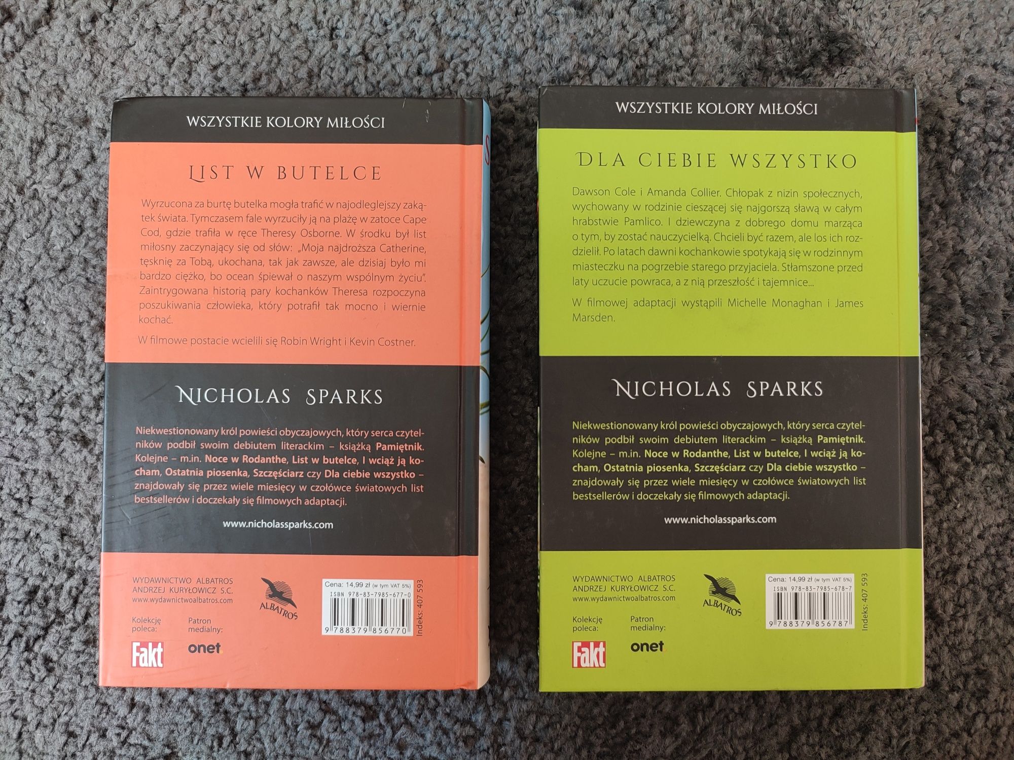 Dwie książki Nicholas Sparks List w butelce Dla Ciebie wszystko