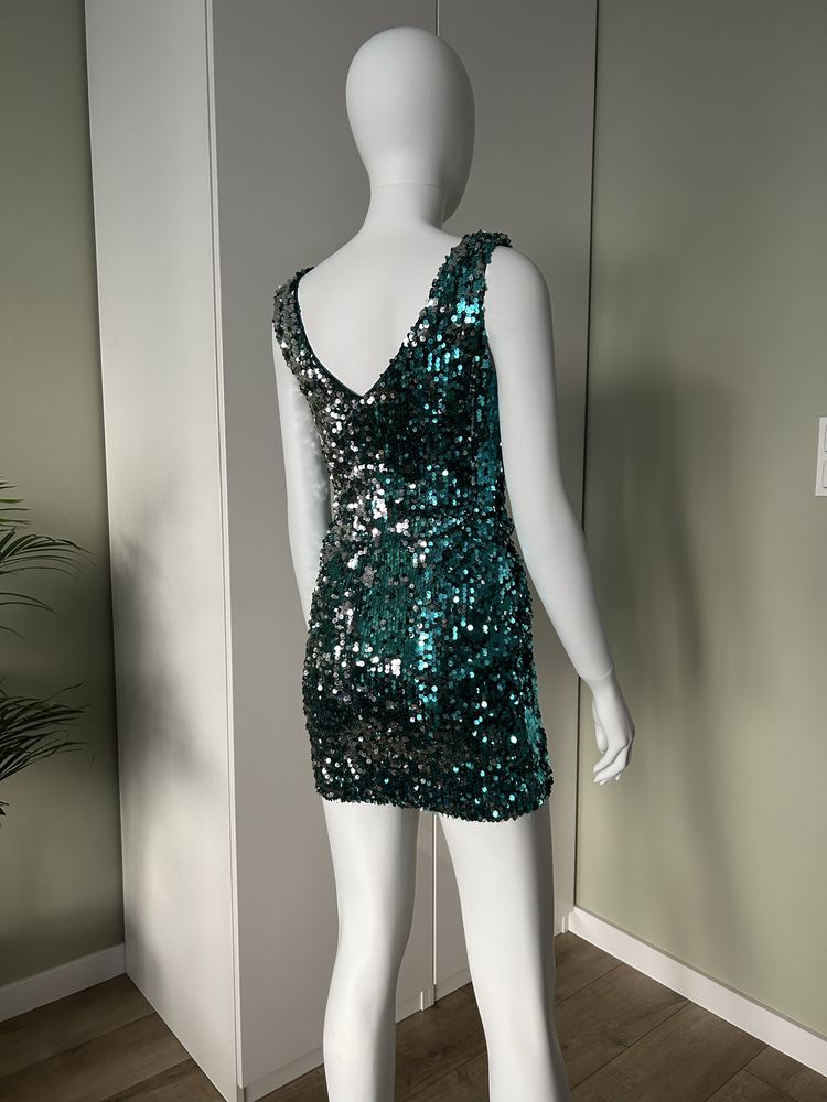 Sukienka mini cekinowa cekiny Charlotte Russe S zielona