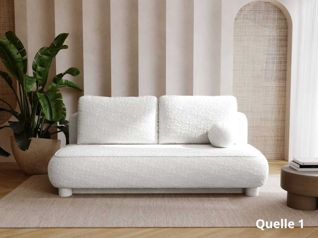 Sofa z funkcją spania i pojemnikiem Bali tkanina boucle