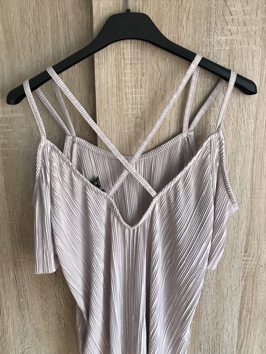 Bluzka plisowana beżowo-srebrna