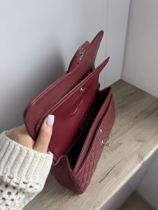 Сумка Chanel Burgundy Silver Texture шкіра | бургунді