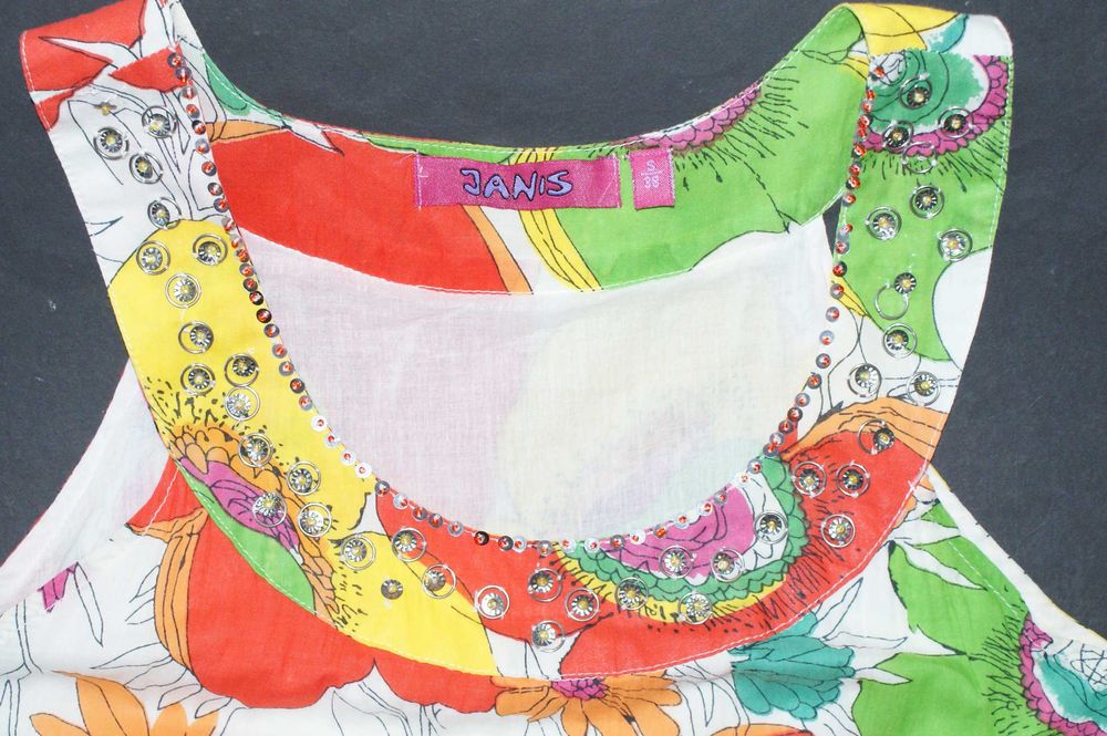 JANIS_Piękna Sukienka_biała kolorowe kwiaty falbany bawełna BOHO_M/38