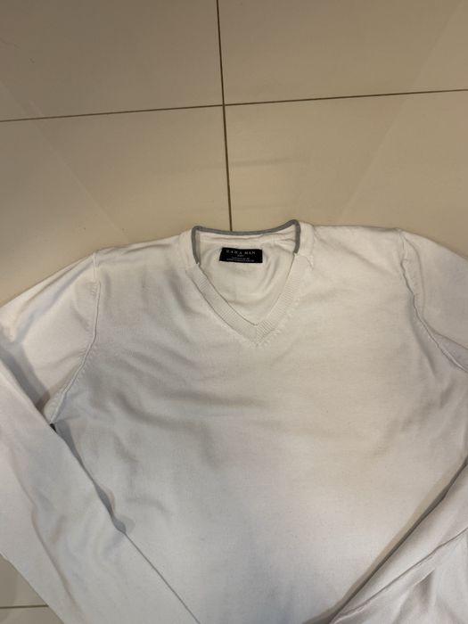 бавовняний светр zara Man білий розмір М