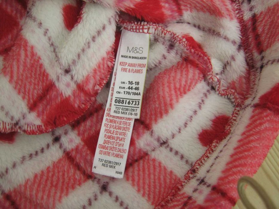 Szlafrok w kratkę i serduszka M&S kieszonki rozm 40