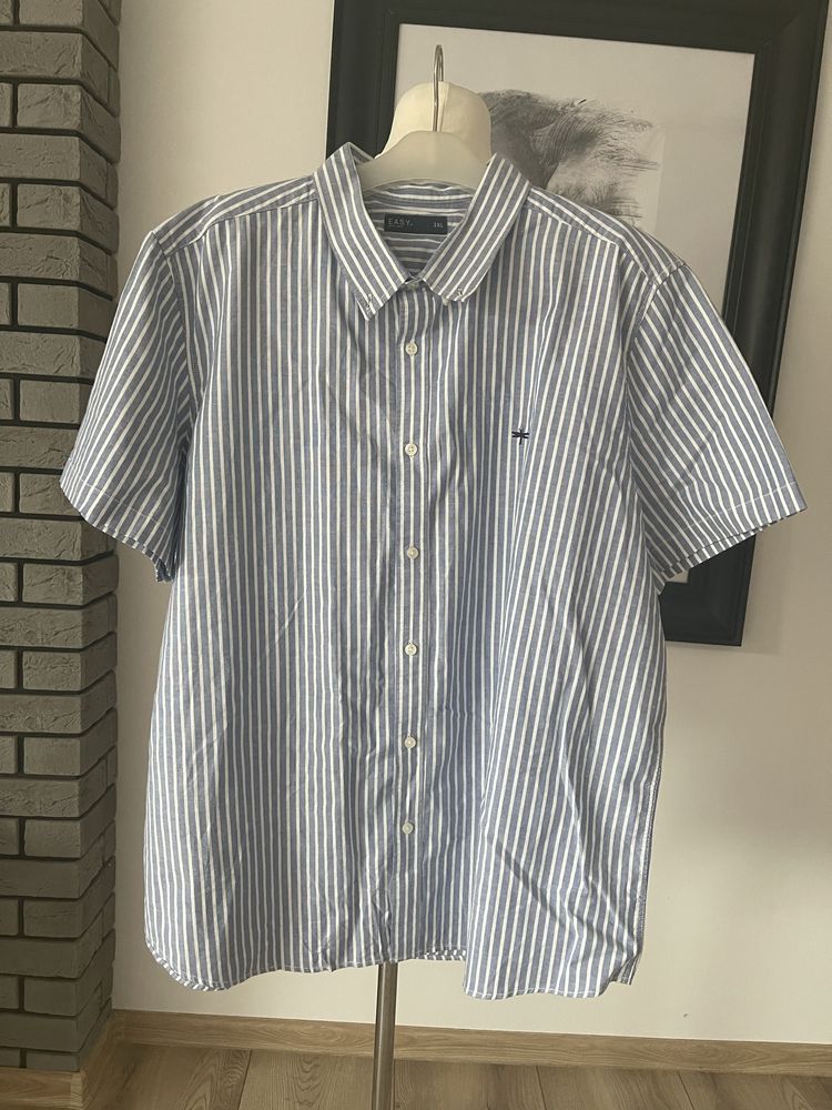 Koszula bawełniana niebieska w białe paski Matalan r.3XL