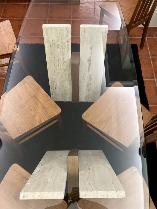 Mesa de Pedra | Vidro como NOVA + 6 Cadeiras