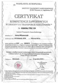Certyfikat kompetencji zawodowych | Doradca ADR | Współpraca
