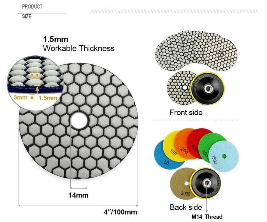 Diamentowe pady polerskie 7 sztuk 100mm SHDIATOOL
