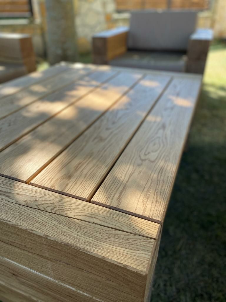 Nowoczesne meble ogrodowe dębowe zestaw wypoczynkowy z drewna loftowy