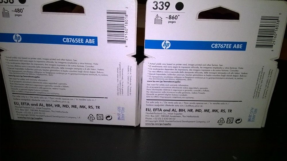 2 tinteiros HP Black 338 e 339 - nas embalagens originais (seladas)