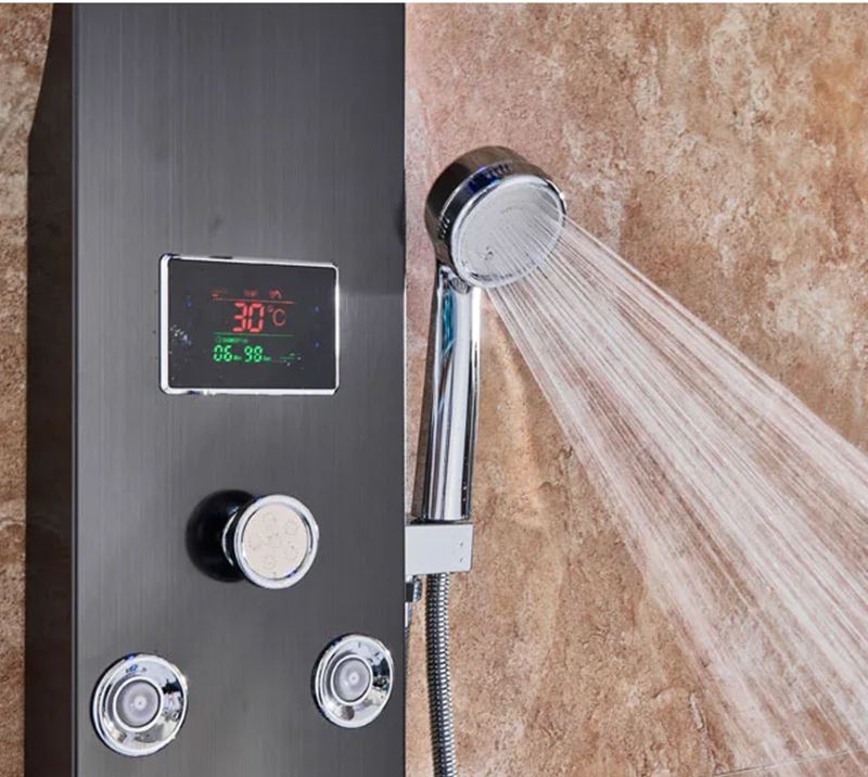 Panel prysznicowy z hydromasażem czarny LED