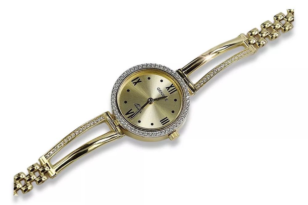 Prześliczny 14k 585 złoty damski zegarek Geneve lw075ydy Gdańsk