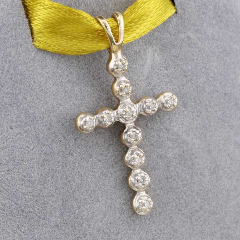 Złota zawieszka krzyż z diamentami 0.05ct 9K