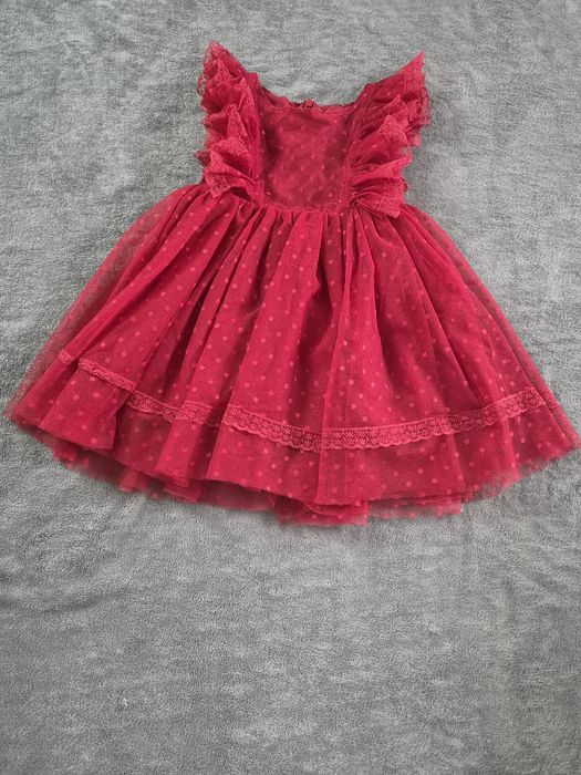 Sukienka tiulowa 104 bordowa święta