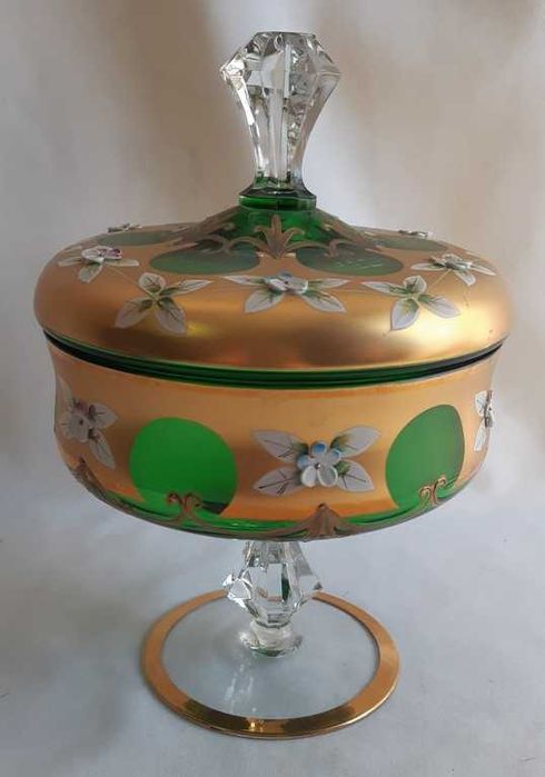 Конфетница чешское стекло, смальта, лепка, Bohemia