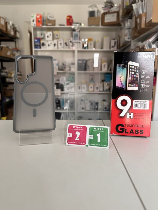 Etui plecki Matowe MagSafe szare + SZKŁO do SAMSUNG GALAXY S25 ULTRA