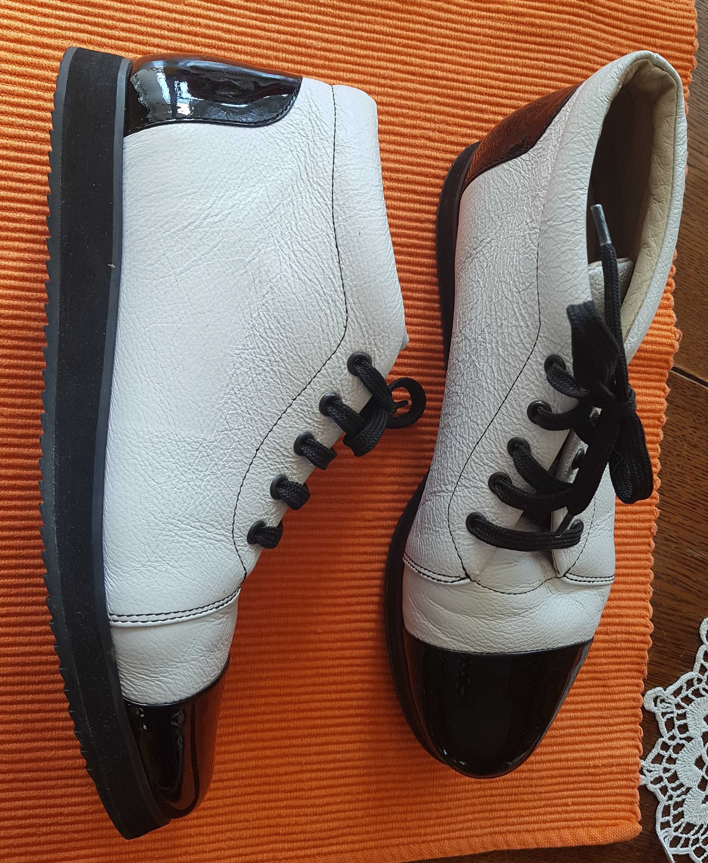 ULMANI buty, półbuty, sneakersy klasyka biało-czarne, sznurowane r.37