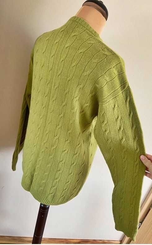 sweter zielony limonka m l 40 38 neon welna lam owcza wool modny basic