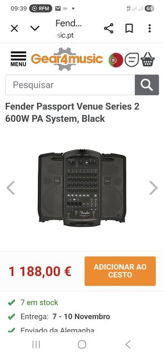 Sistema se som Fender passport avenue serie 2 se 600w preto.