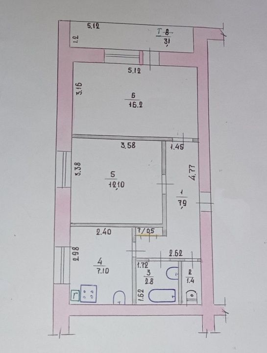 2  квартира,"Красная линия".