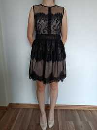 Sukienka - czarno-beżowa elegancka