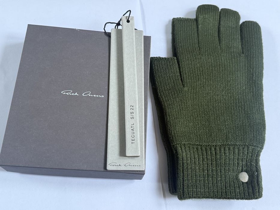 Rick Owens Wool Fingerless Techno Gloves in Green