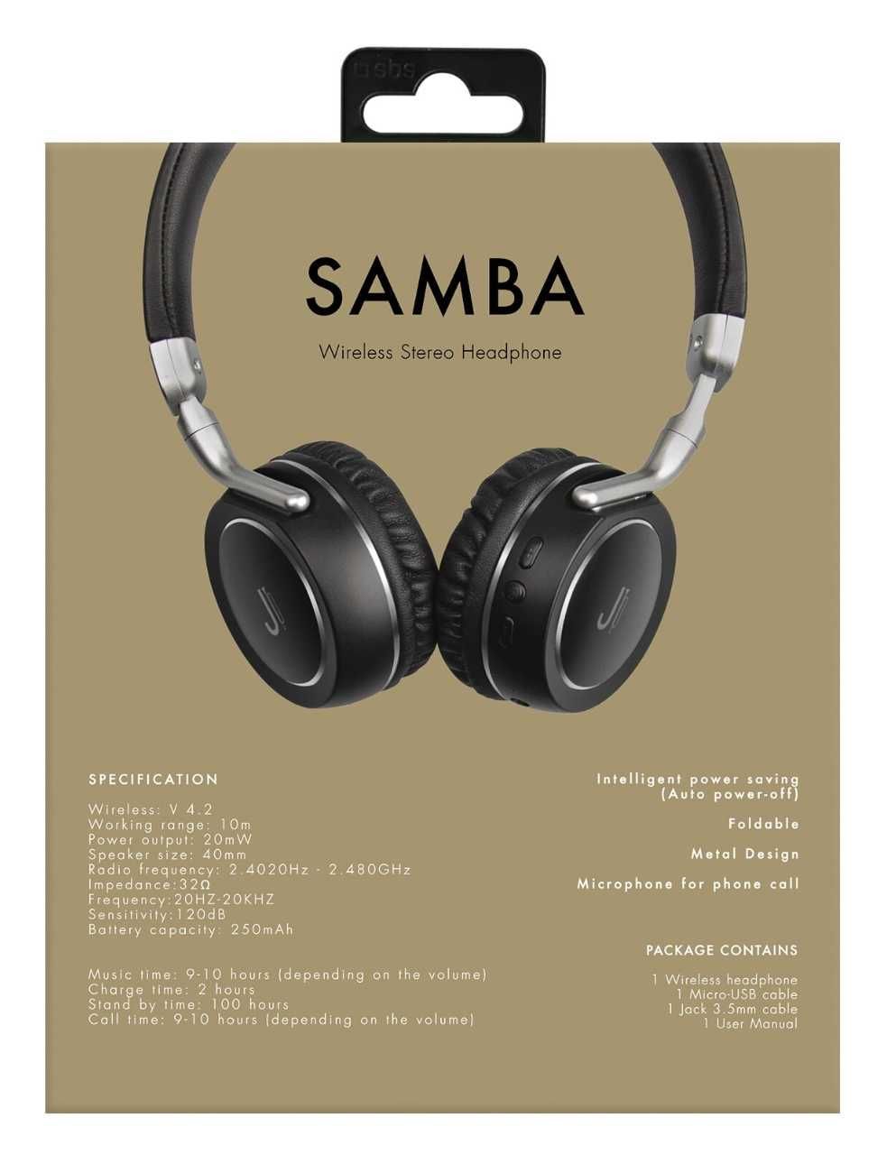 Słuchawki nauszne Bezprzewodowa Bluetooth JAZ Samba Czarne Nowe
