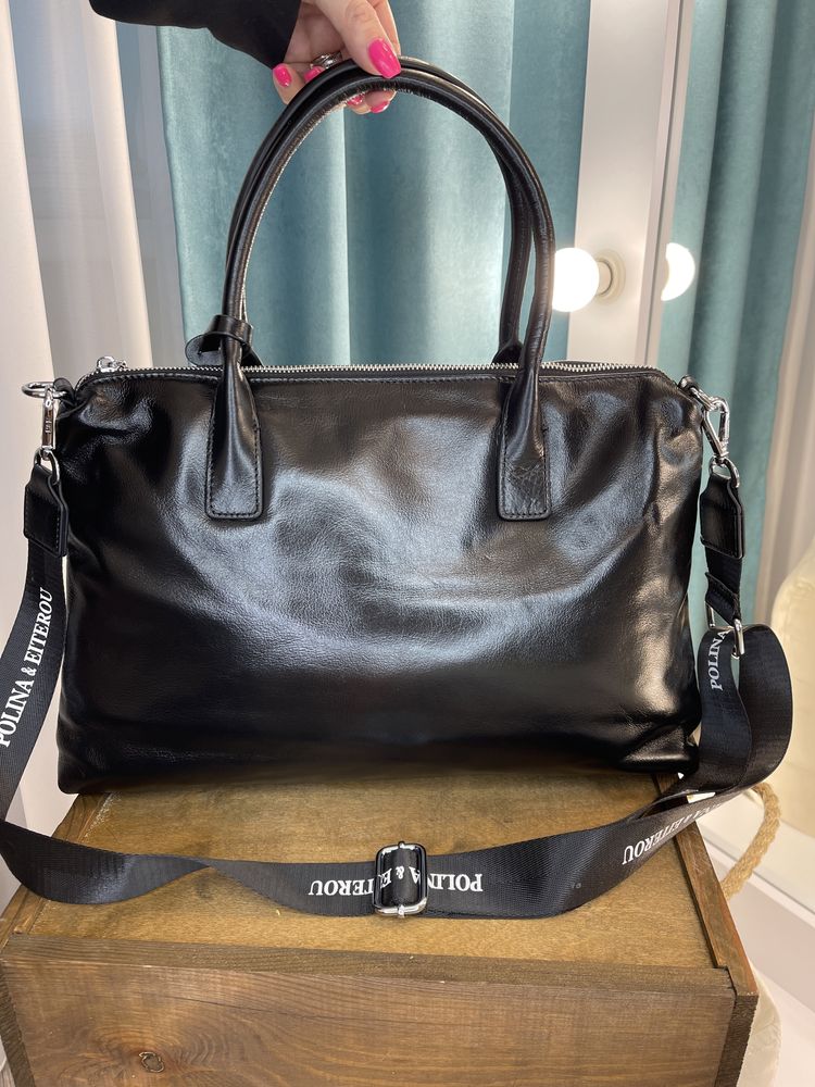 Женская сумка кожа черная Polina&Eiterou Жіноча сумка шкіра чорна