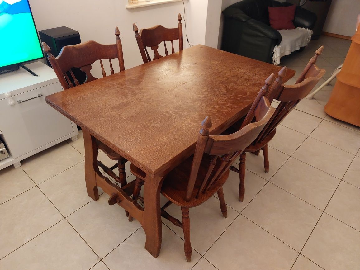 Stół Dębowy Rozkładany + Krzesła