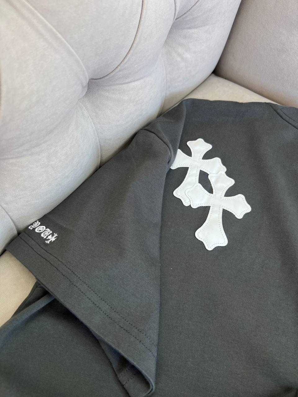 Серая футболка Chrome Hearts коттон мужская футболка Хром Хартс f730