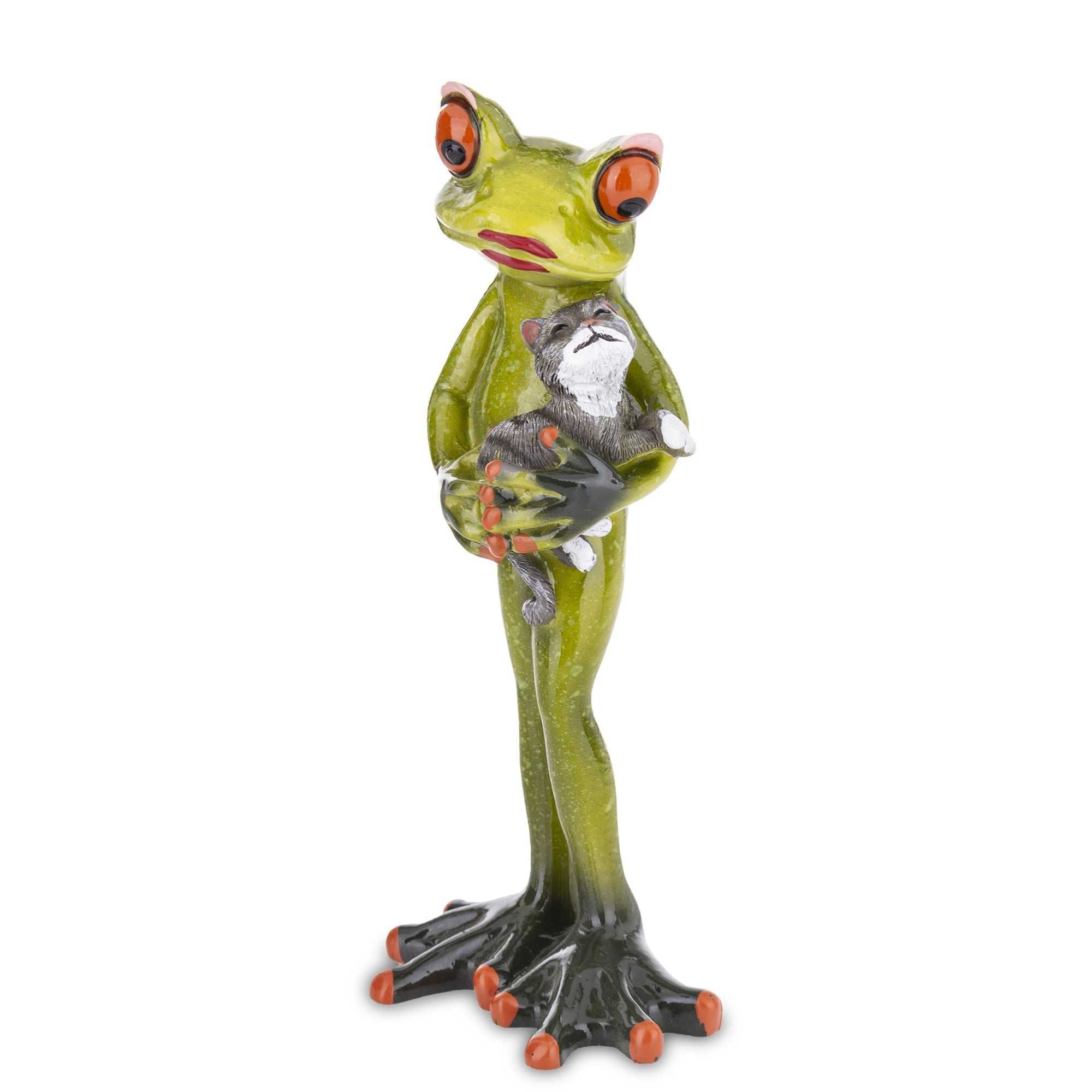 Figurka żaba żabka zielona kobieta kot