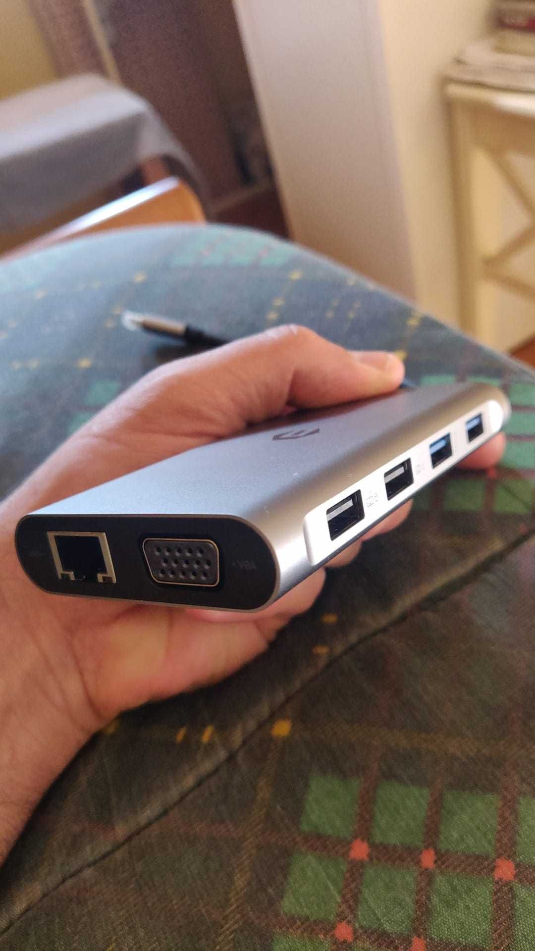 Hub USBC, Saída Rede, HDMI, VGA, Leitor Cartoes, Audio, 2USB3+2USB2